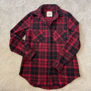 Cozy Red & Black Plaid Button-Down Shirt - Women's
